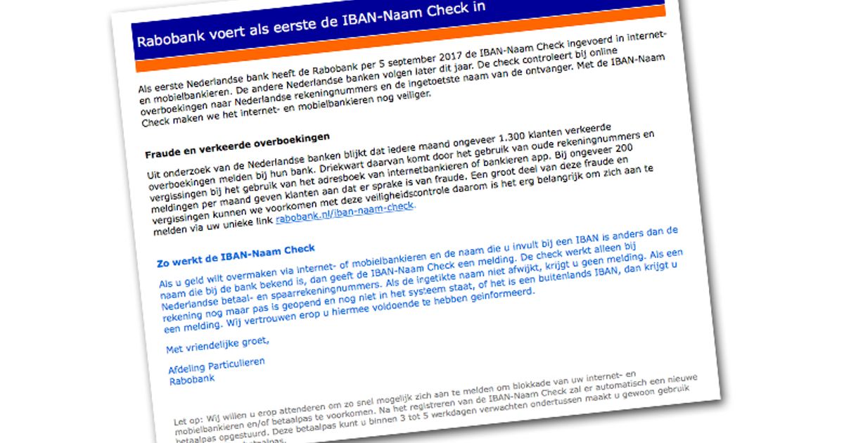 Mail over 'naamcheck bij Rabobank' is vals! | Radar