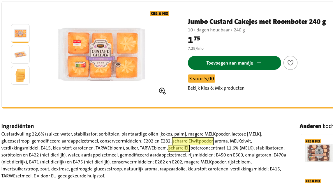 Ingrediëntenlijst Cake