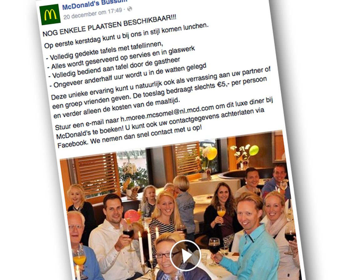 Met kerst chique lunchen bij... McDonald's Radar het