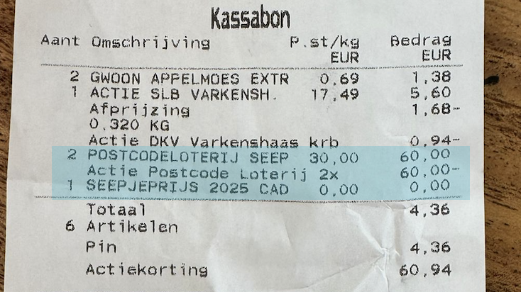 Kassabon Seepje Postcode Loterij Kassabon Seepje Postcode Loterij