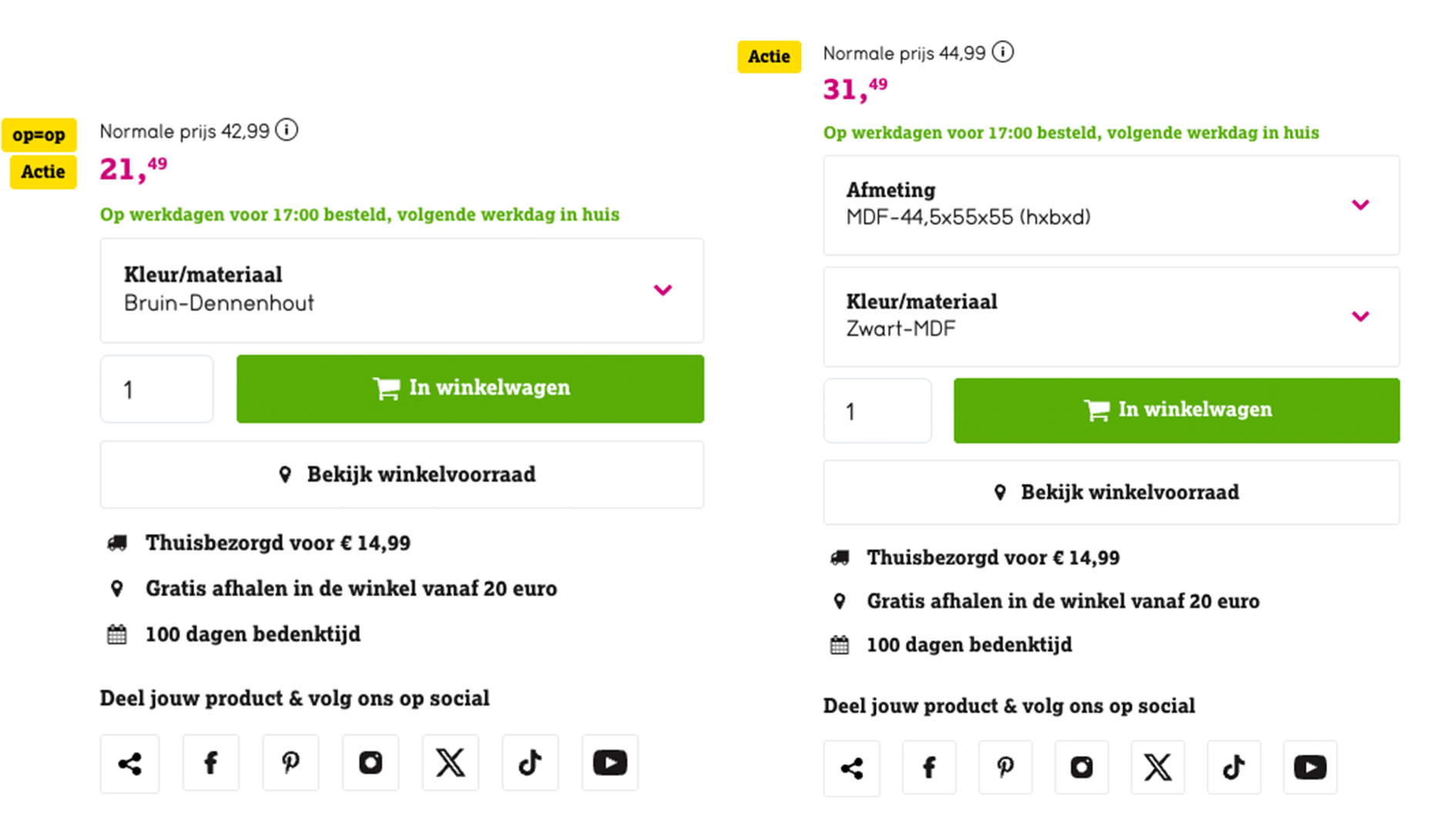 Prijsverschil Bijzettafel