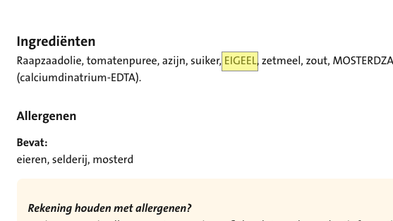 Ingrediëntenlijst Onduidelijk